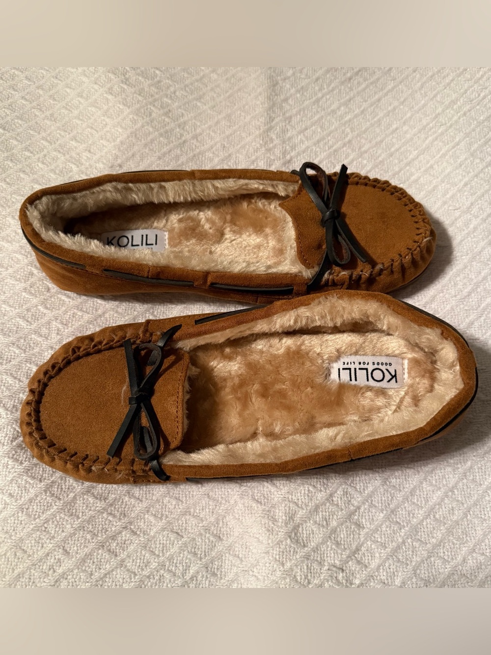 Kolili Brown Faux-Suede Women's Moccasin Slippers with Fur Lining